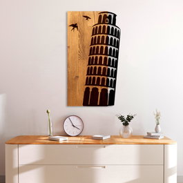 Wallity Torre de Pisa - Escultura de pared de madera y metal en Nogal y Negro